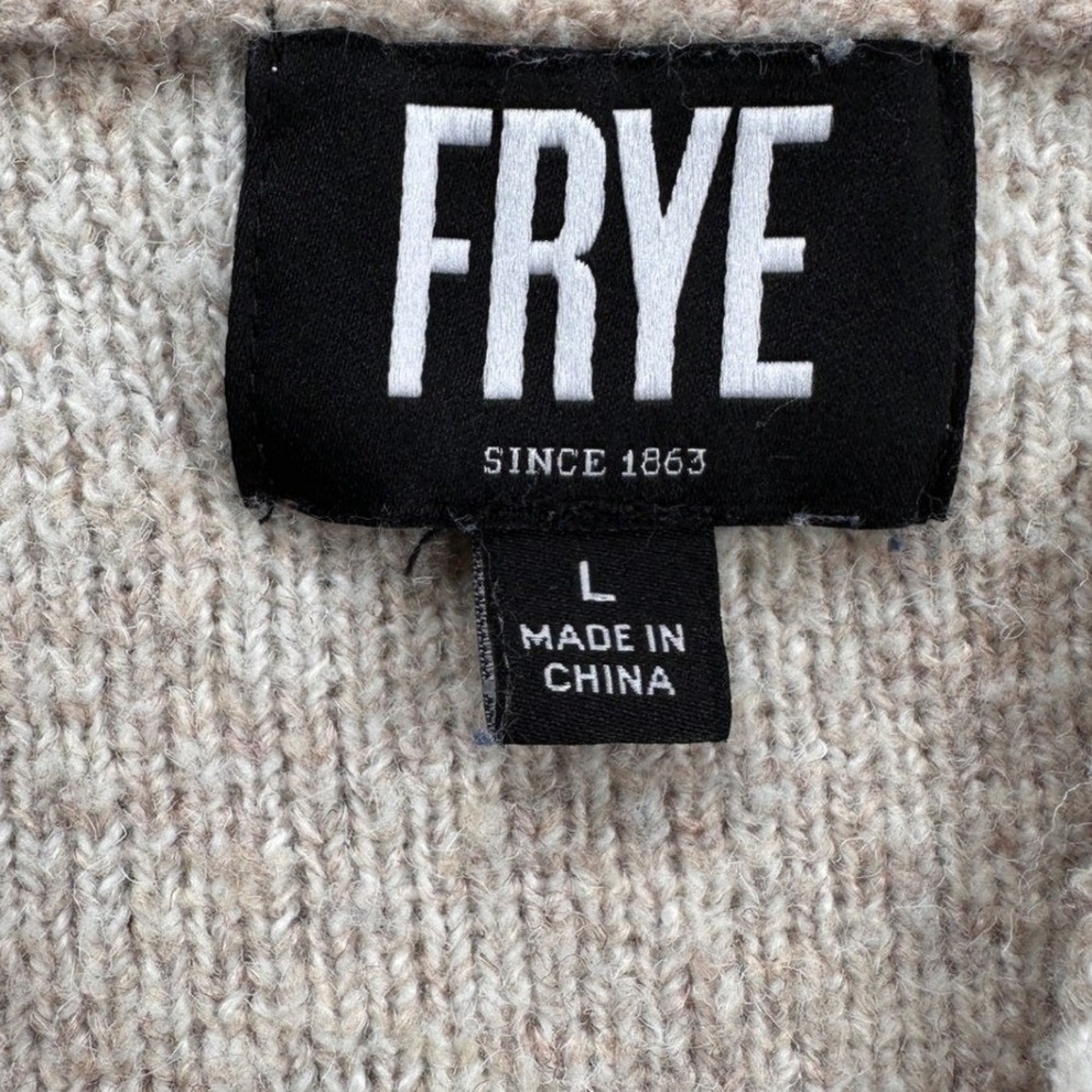 Frye Cardigan Sweater Womens Large Oatmeal Geometric Southwestern Open Excellent - Picture 5 of 7